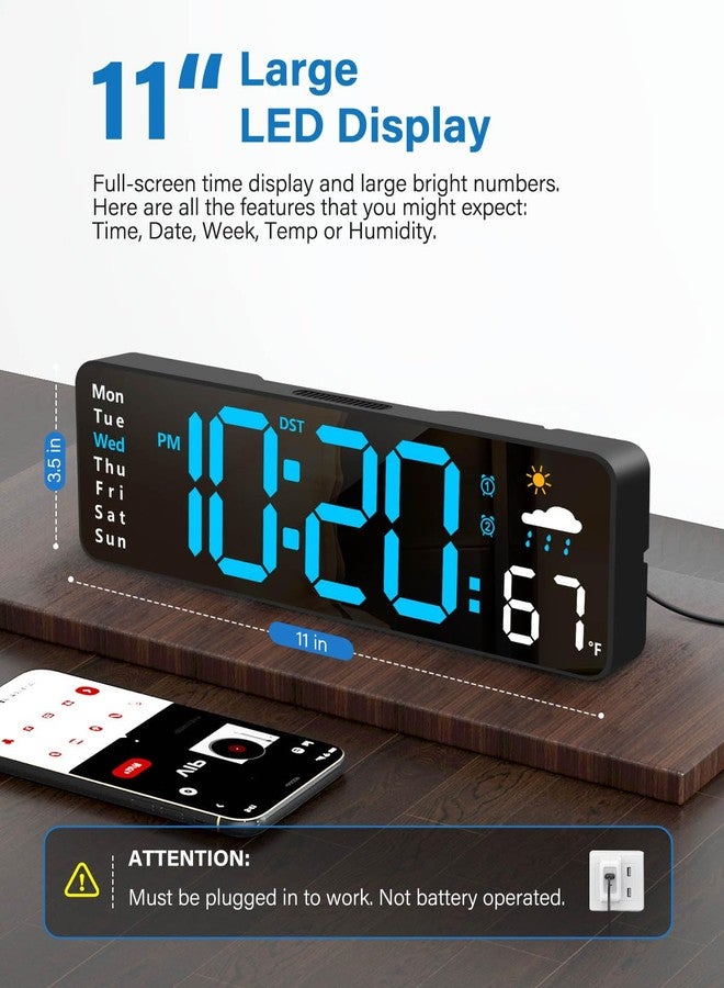Zelaclock Digital Wall Clock, Digital Clock Large Display with Remote Control, Corded LED Alarm Clocks with Date, Week, Temp, Humidity, Auto DST, Countdown, for Living Room Bedroom Classroom Office (Blue) - Image 2